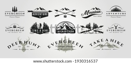 set of vector adventure mountain outdoor vintage logo symbol illustration design, vintage bundle logo design Royalty-Free Stock Photo #1930316537