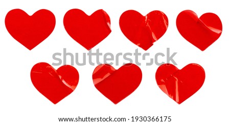red heart shape sticker set isolated on white background