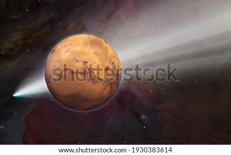 Comet in the space with Planet Mars " Elements of this Image Furnished By Nasa"