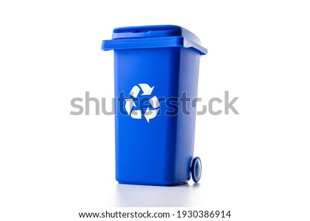 Separation recycle. Blue dustbin for recycle paper trash isolated on white background. Bin container for disposal garbage waste and save environment Royalty-Free Stock Photo #1930386914