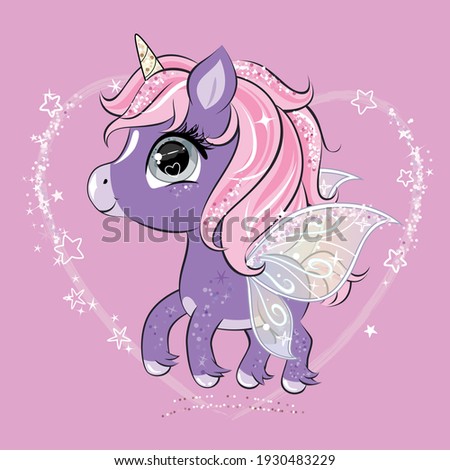 Cute little unicorn character with butterfly wings.