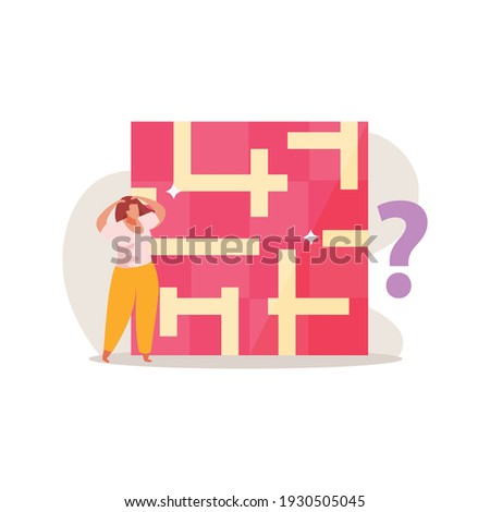 Quest game flat composition with doodle human characters gaming symbols and quest element images vector illustration