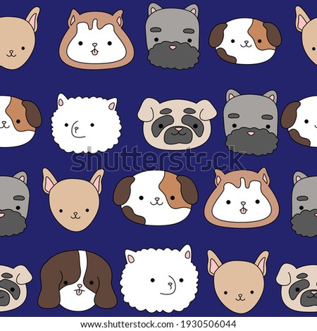 Blue pattern with cute, funny happy dogs. Prints, baby and pets texture for children.