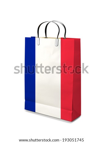 Shopping bag with France flag. Retail business on white background 