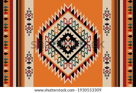 Ethnic Abstract Orange. Seamless pattern in tribal, folk embroidery, and Mexican style. Aztec geometric art ornament print.Design for carpet, wallpaper, clothing, wrapping, fabric, cover, textile