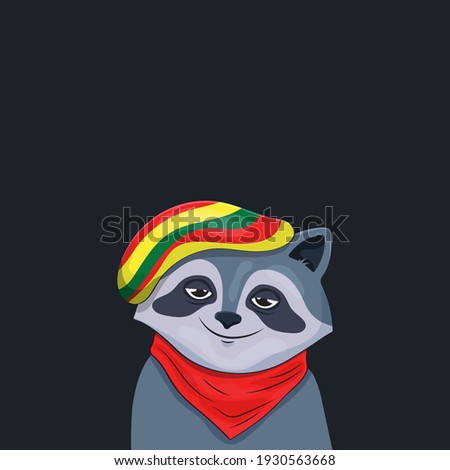 vector illustration raccoon in a rastaman hat