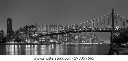 Queen Bridge and New York skyline in black and white