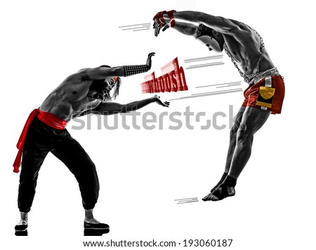 two manga video games martial arts fighters fighting combat in silhouettes on white background