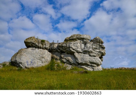 Grass , rocks and sky with clouds