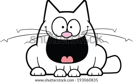 Cartoon illustration of a happy white cat. 