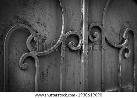 Rustic metal gates with forged elements, home protection in a retro style