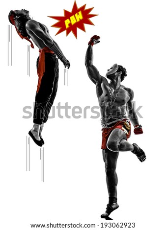 two manga video games martial arts fighters fighting combat in silhouettes on white background