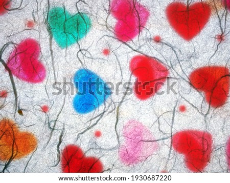Abstract Mulberry paper with red heart background ,sweet color ,love card valentines day ,colorful wallpaper