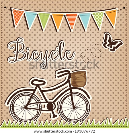 retro or vintage bicycle with butterfly and flags or banner on a polka dot background, vector format 