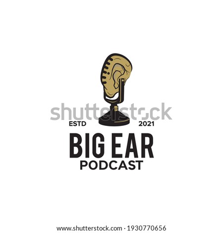 Big ear podcast logo design vector template