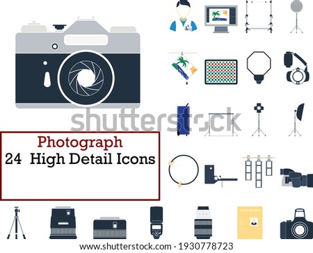 Photograph Icon Set. Flat Design. Fully editable vector illustration. Text expanded.