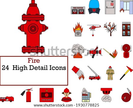 Fire Icon Set. Flat Color Outline Design With Editable Stroke. Vector Illustration.