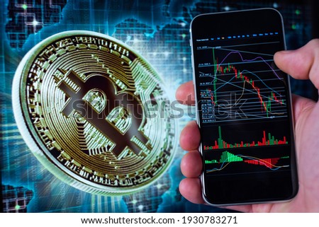 Bitcoin on the phone. new crypto currency concept
