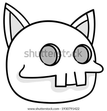 spooky faced cat skull head logo. doodle icon drawing, vector illustration carton emoticon