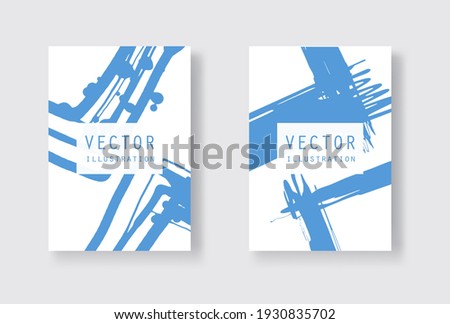 Blue ink brush stroke on white background. Japanese style. Vector illustration of grunge stains