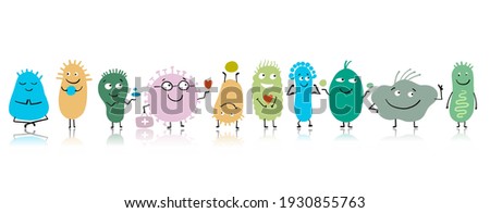 Funny and scary bacteria characters isolated on white. Vector icons of gut and intestinal flora, germs, virus. Illustration Royalty-Free Stock Photo #1930855763