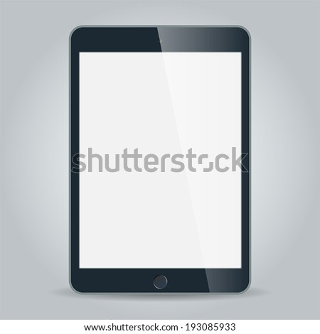Realistic black tablet with blank screen in similar to ipad style isolated on white. Vector EPS10 Royalty-Free Stock Photo #193085933