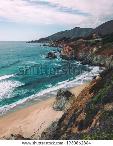 Pacific coastline, view from Highway number 1, California Royalty-Free Stock Photo #1930862864