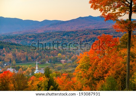 Fall Foliage and the Stowe Community Church, Stowe, Vermont, USA Royalty-Free Stock Photo #193087931