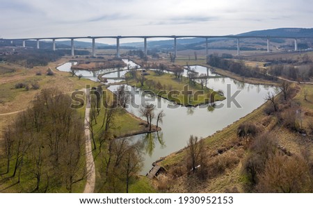 Hungary - Koroshegy viaduct near the lake Balaton from drone view