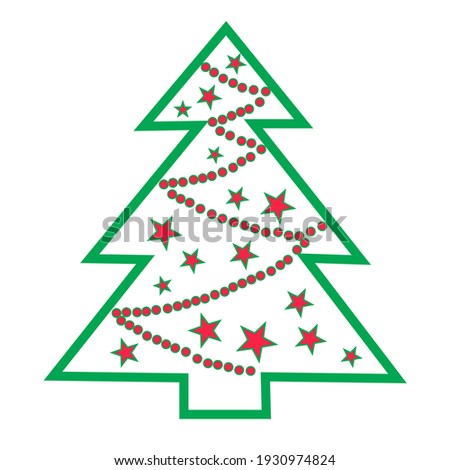 Symbolic Christmas tree in the snow with stars and garlands on a white background