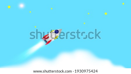 Space shuttle launch in the open space over the Earth. Ocean and sky under spaceship concept of business. . 3d rendering