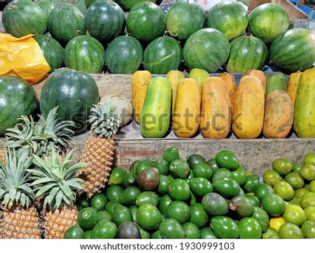 Fresh fruit rack with various choices, fruit market.