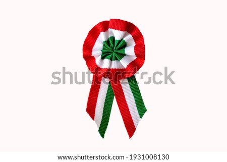 isolated on white tricolor rosette on spring tree with bud symbol of the hungarian national day 15th of march Royalty-Free Stock Photo #1931008130