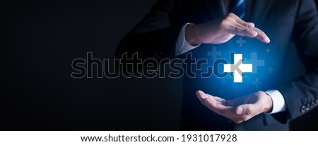 Business for Profit, Benefit, health insurance, Development and growth concepts. Represented by a plus sign with copy space Royalty-Free Stock Photo #1931017928