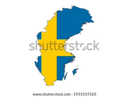 Flat vector map of Sweden filled with the flag of the country, isolated on white background. Vector illustration suitable for digital editing and prints of all sizes.