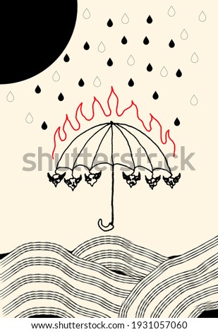 abstract art for art exhibitions: posters, music, literature, or frescoes. Vector illustration of shape, illustration of fire, umbrella, lines, spots with unique style