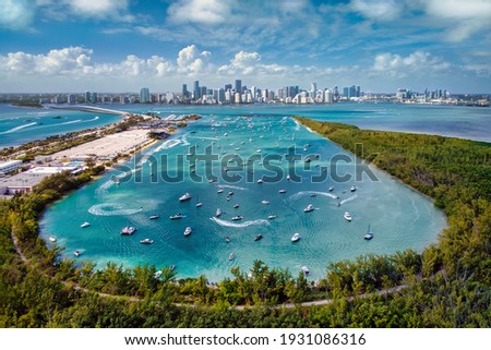 Aerial View of Biscayne Bay and Miami Skyline from Virginia Key Royalty-Free Stock Photo #1931086316