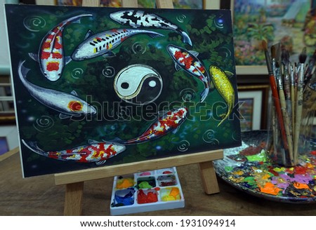        Oil painting of Fancy Carp fish pictures Auspiciousness at home , koi                       