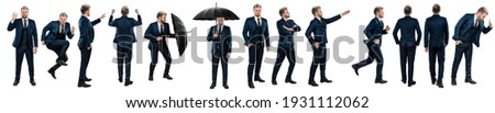 Seth, a man in a business suit in various poses isolated on a white background