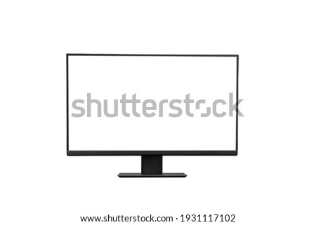 single black lcd desktop screen monitor with empty space for text, on white background, isolated 