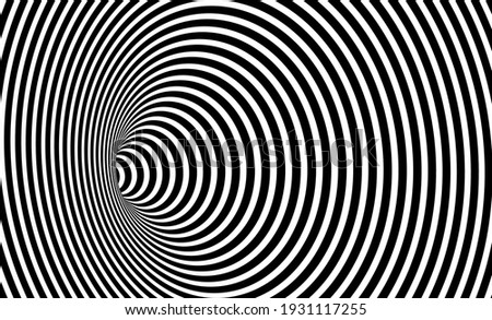 Wormhole Optical Illusion, Geometric Black and White Abstract Hypnotic Worm Hole Tunnel, Abstract Twisted Vector Illusion 3D Optical Art background  Royalty-Free Stock Photo #1931117255