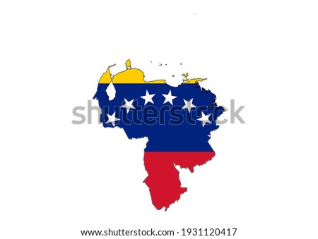 Flat vector map of Venezuela filled with the flag of the country, isolated on white background. Vector illustration suitable for digital editing and prints of all sizes.