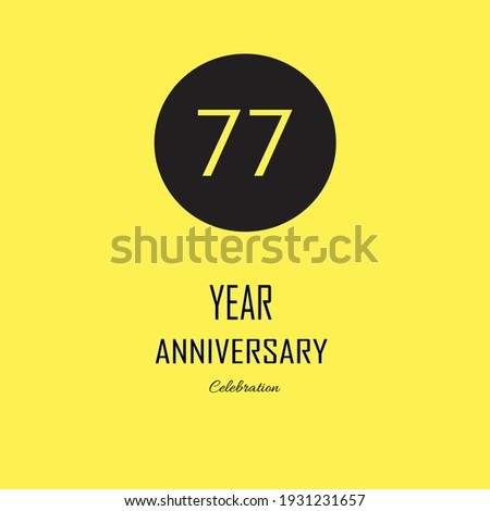 77 Anniversary celebration on yellow background. Vector festive illustration. Birthday or wedding party event decoration