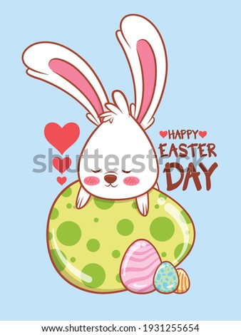 cute bunny with easter eggs decorated. cartoon character illustration happy easter day concept.