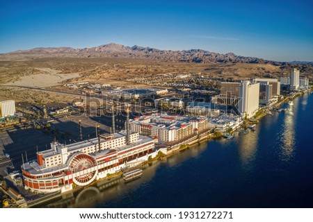 Aerial View of Laughlin, Nevada on the Colorado River Royalty-Free Stock Photo #1931272271