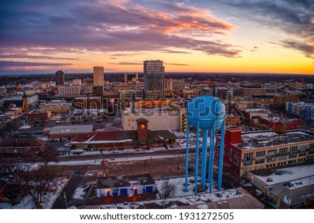Aerial View of Fargo Skyline at Dusk Royalty-Free Stock Photo #1931272505