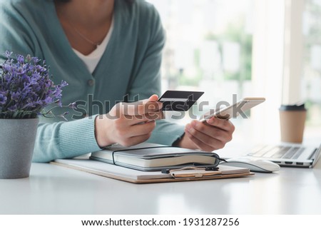 business hands holding credit card and using laptop smart phone Online shopping Website,Article, Blog.Easy Ecommerce Website Shop Online by Smartphone.Online shopping concept