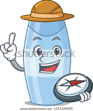 Shampoo mascot design style of explorer using a compass during the journey. Vector illustration