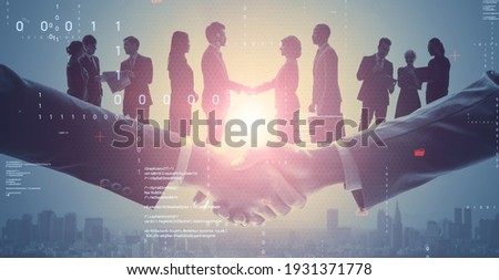 Business network concept. Group of people. Shaking hands. Customer support. Human relationship. Success of business. Management strategy. Royalty-Free Stock Photo #1931371778