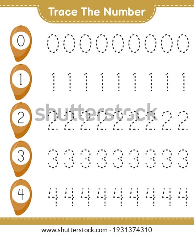 Trace the number. Tracing number with Zapote. Educational children game, printable worksheet, vector illustration